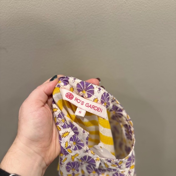 Ros Garden Sleeveless Floral Midi Dress Purple Yellow Stripe Sml Boho Feminine - Picture 8 of 12